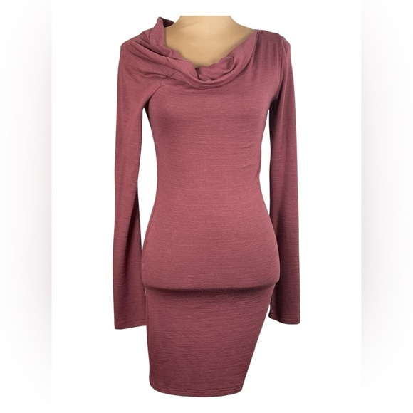 Wilfred Free Aritzia Dress Small Mauve Cowl Neck Stretch Sweater Knit - Picture 1 of 8